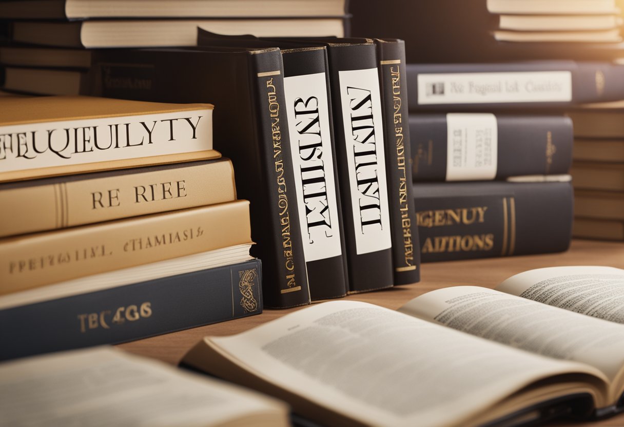 A stack of trading books with a "Frequently Asked Questions" label, surrounded by a group of beginner traders eagerly flipping through the pages